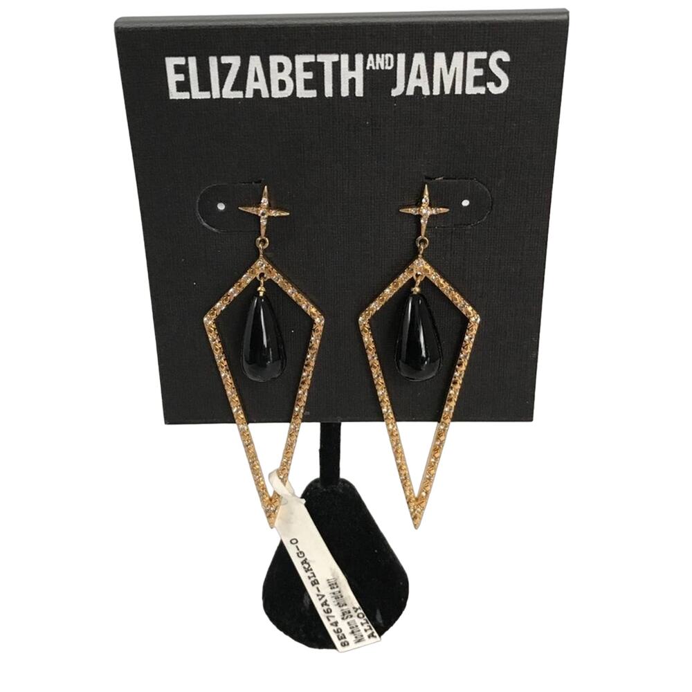 ELIZABETH and JAMES Northern Star Black Onyx Drop Crystal Chandalier EARRING NWT